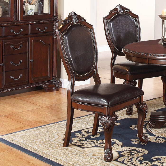 GFD Home - Formal Dining Room Table w Leaf 2x Arm Chairs And 6x Side Chairs Brown 9pc Set Dining Table Double Pedestal Base Royal Rectangle Table - GreatFurnitureDeal