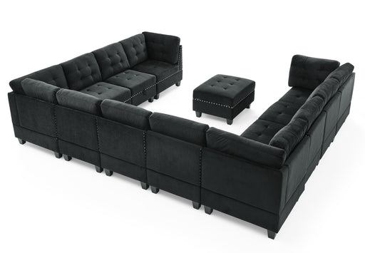 GFD House - U shape Modular Sectional Sofa，DIY Combination，includes Seven Single Chair， Four Corner and One Ottoman，Black Velvet. - GreatFurnitureDeal