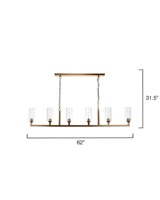 Jamie Young Company - Linear 6 Light Chandelier in Antique Brass & Clear Glass - 5LINE6-ABCL