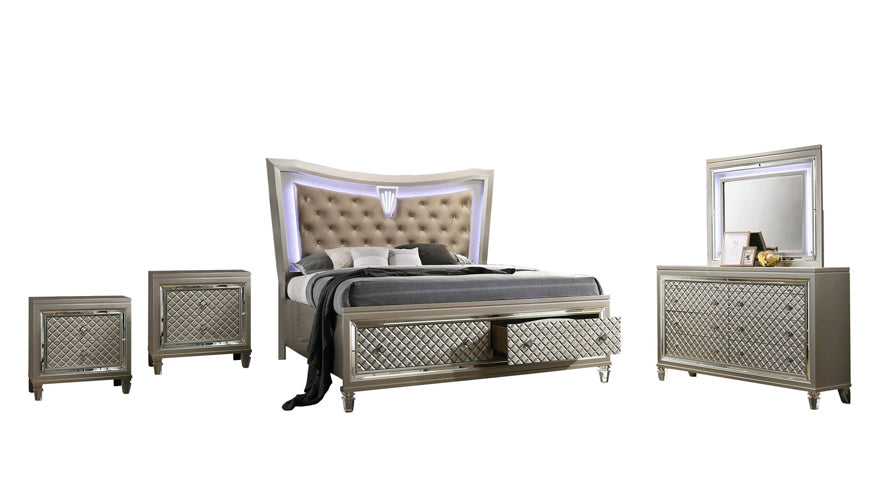 Mariano Furniture - Venetian 5 Piece Eastern King Bedroom Set in Champagne - VEN-EK4N