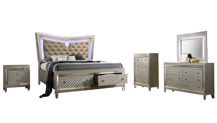 Mariano Furniture - Venetian 5 Piece California King Bedroom Set in Champagne - VEN-CK4C