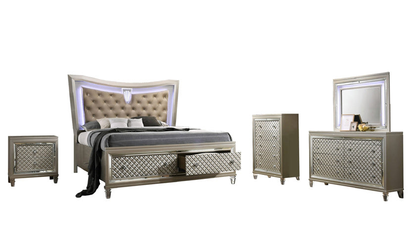 Mariano Furniture - Venetian 5 Piece Eastern King Bedroom Set in Champagne - VEN-EK4C - GreatFurnitureDeal