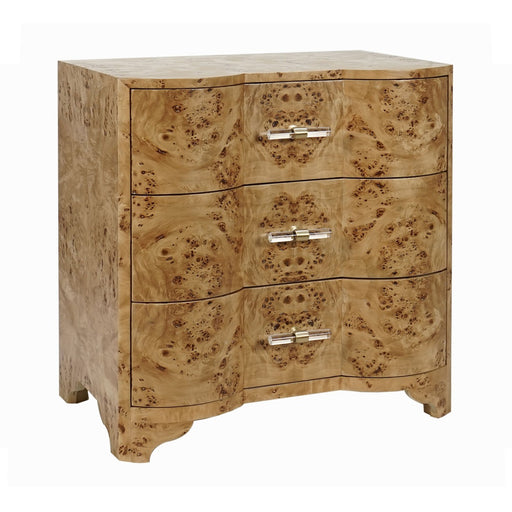 Worlds Away - Three Drawer Side Table In Burl Wood With Acrylic Hardware - CALVIN BW - GreatFurnitureDeal
