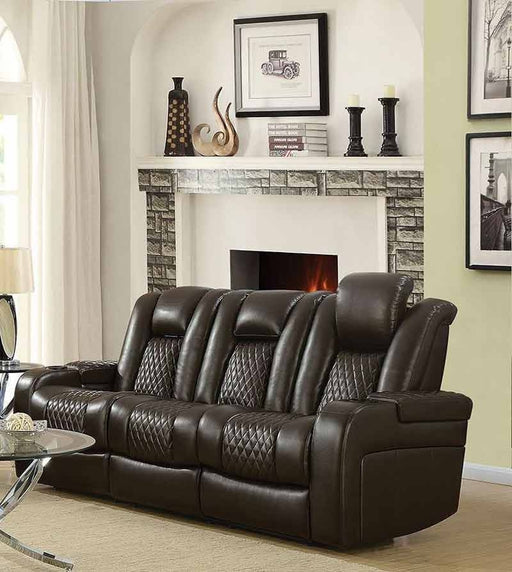 Coaster Furniture - Delangelo Motion Brown Power Reclining Sofa - 602304P - GreatFurnitureDeal