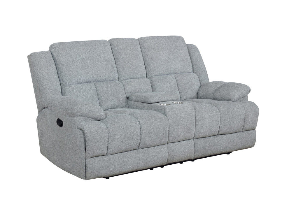 Coaster Furniture - Waterbury Upholstered Motion Loveseat With Console Grey - 602562 - GreatFurnitureDeal