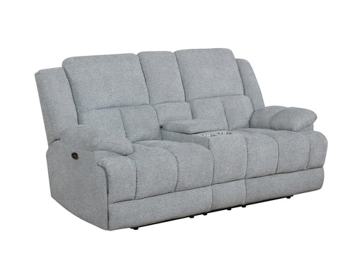 Coaster Furniture - Waterbury Upholstered Power Loveseat With Console Grey - 602562P - GreatFurnitureDeal