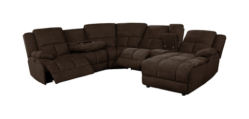 Coaster Furniture - Belize 6 Piece Pillow Top Arm Power Sectional Brown - 602570P - GreatFurnitureDeal