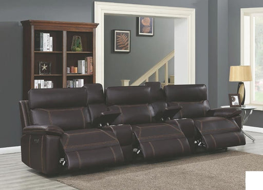 Coaster Furniture - Albany Brown Power Reclining Home Theater With Power Headrest - 603291PPT - GreatFurnitureDeal