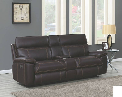 Coaster Furniture - Albany Brown Power Reclining Loveseat With Power Headrest - 603292PP - GreatFurnitureDeal
