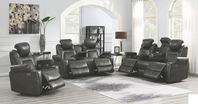 Coaster Furniture - Korbach 2 Piece Charcoal Power Reclining Power Headrest Living Room Set - 603414PP-S2 - GreatFurnitureDeal
