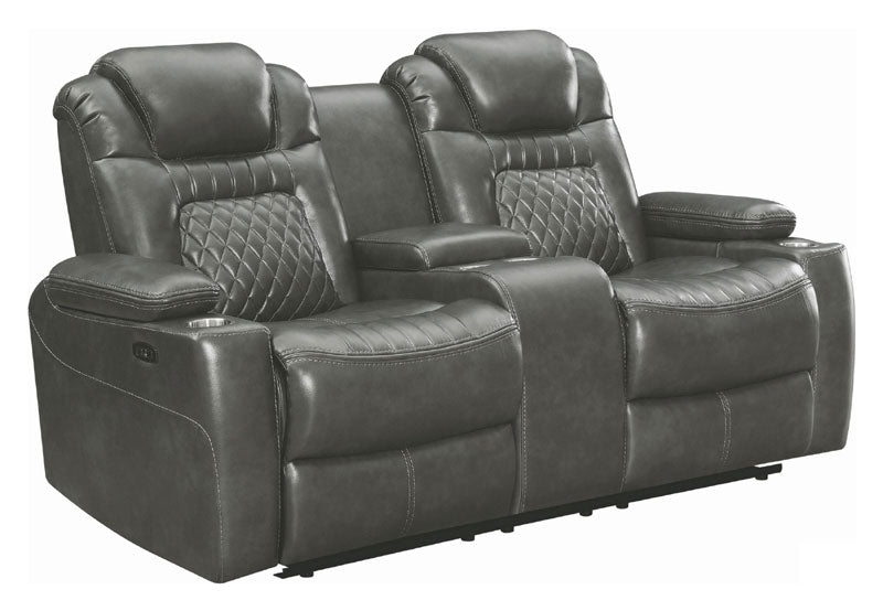 Coaster Furniture - Korbach 2 Piece Charcoal Power Reclining Power Headrest Living Room Set - 603414PP-S2 - Power Loveseat