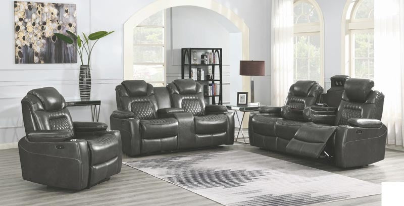 Coaster Furniture - Korbach Charcoal Power Reclining Loveseat With Power Headrest - 603415PP - Room View