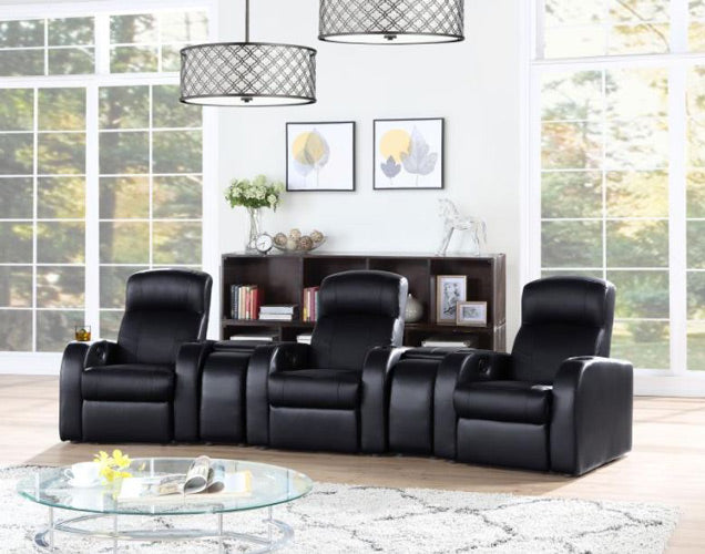 Coaster Furniture - Cyrus Black Leather Match Three-Seat with Wedges Home Theater Set - 600001(3)600002(2) - GreatFurnitureDeal