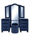 GFD Home - Tulip King 5 Pc Vanity Upholstery Bedroom Set Made With Wood In Blue - GreatFurnitureDeal