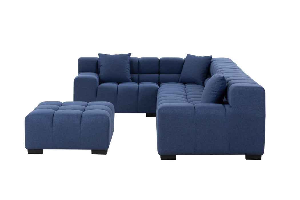 GFD Home - Modular Seating Sofa Couch L-Shaped Sectional sofa with Ottoman BLUE - GreatFurnitureDeal