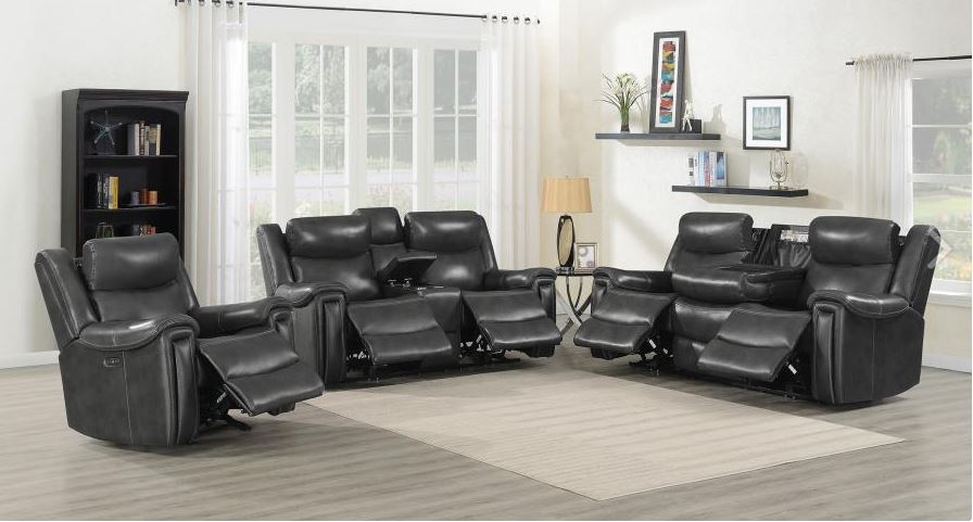 Coaster Furniture - Shallowford 3-Piece Power^2 Living Room Set Hand Rubbed Charcoal - 609321PPI-S3