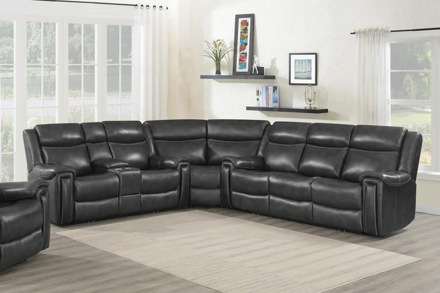 Coaster Furniture - Shallowford 3-Piece Upholstered Power^2 Sectional Hand Rubbed Charcoal - 609320PPI - GreatFurnitureDeal