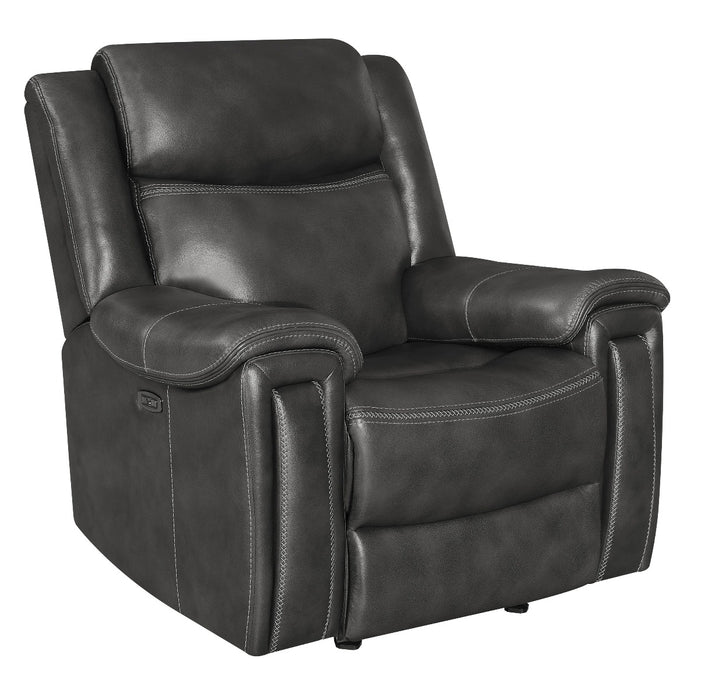 Coaster Furniture - Shallowford Upholstered Power^2 Glider Recliner Hand Rubbed Charcoal - 609323PP - GreatFurnitureDeal