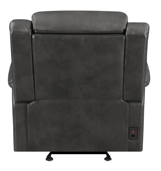 Coaster Furniture - Shallowford Upholstered Power^2 Glider Recliner Hand Rubbed Charcoal - 609323PP - GreatFurnitureDeal