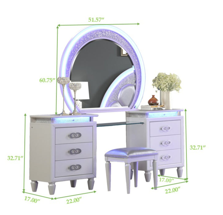 GFD Home - Perla King 6 Pc Vanity LED Bedroom Set Made with Wood in Milky White - GreatFurnitureDeal