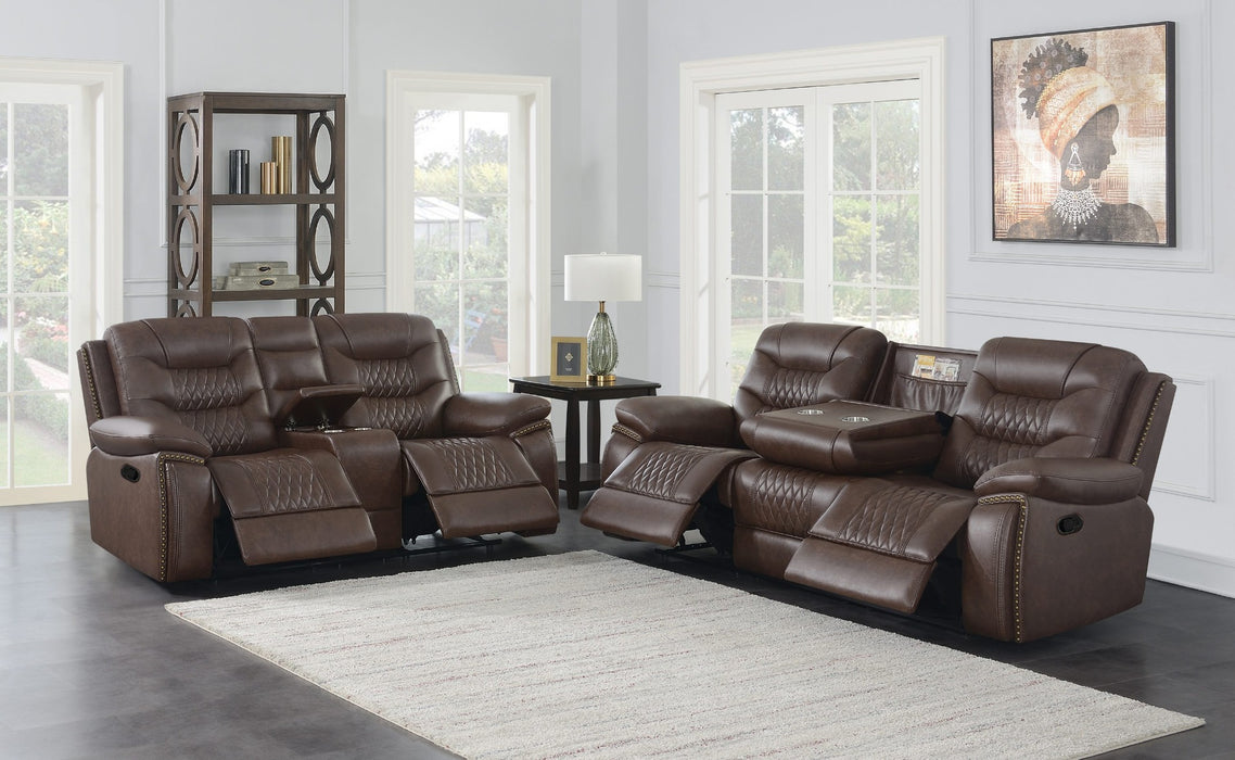 Coaster Furniture - Flamenco 2-Piece Tufted Upholstered Motion Living Room Set Brown - 610201-S2