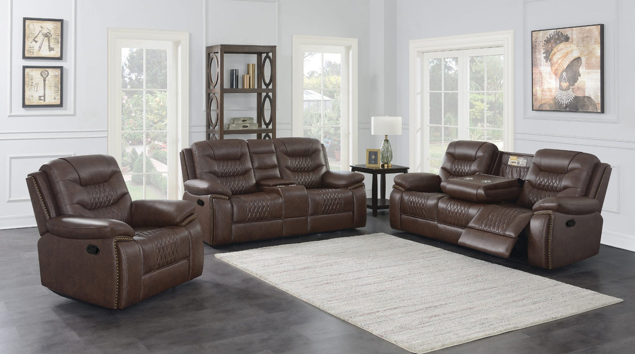 Coaster Furniture - Flamenco 3-Piece Tufted Upholstered Motion Living Room Set in Brown - 610201-S3 - GreatFurnitureDeal