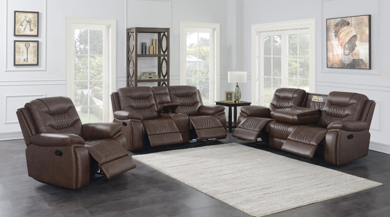 Coaster Furniture - Flamenco 3-Piece Tufted Upholstered Motion Living Room Set in Brown - 610201-S3