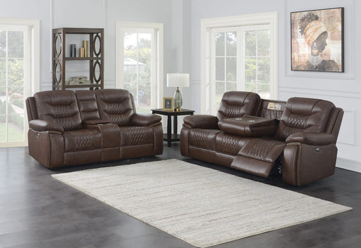 Coaster Furniture - Flamenco 2-Piece Tufted Upholstered Power Living Room Set Brown - 610201P-S2 - GreatFurnitureDeal