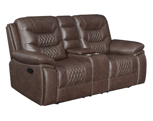 Coaster Furniture - Flamenco Tufted Upholstered Motion Loveseat With Console Brown - 610202 - GreatFurnitureDeal