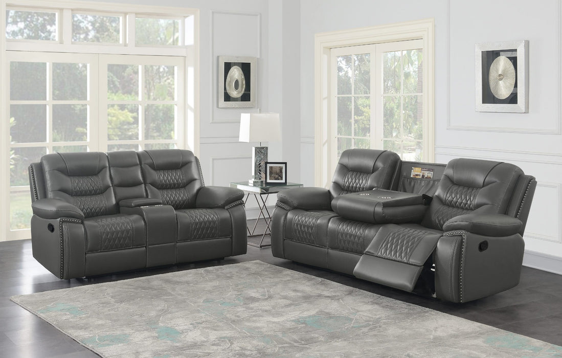 Coaster Furniture - Flamenco 2-Piece Tufted Upholstered Motion Living Room Set Charcoal - 610204-S2 - GreatFurnitureDeal