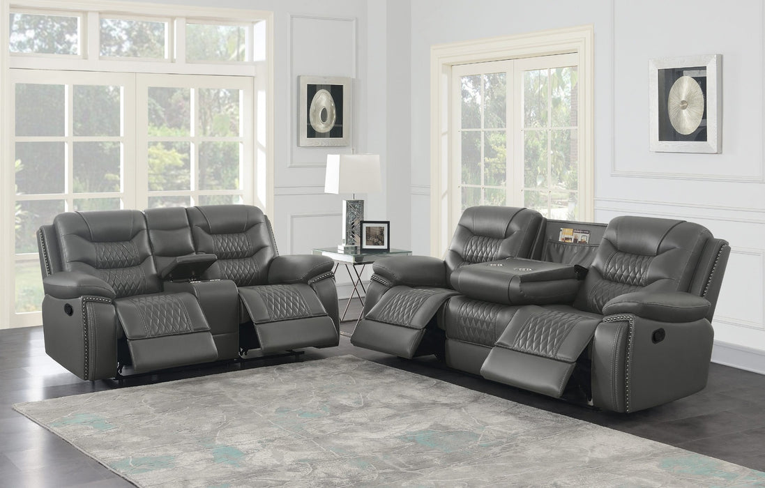 Coaster Furniture - Flamenco 2-Piece Tufted Upholstered Motion Living Room Set Charcoal - 610204-S2