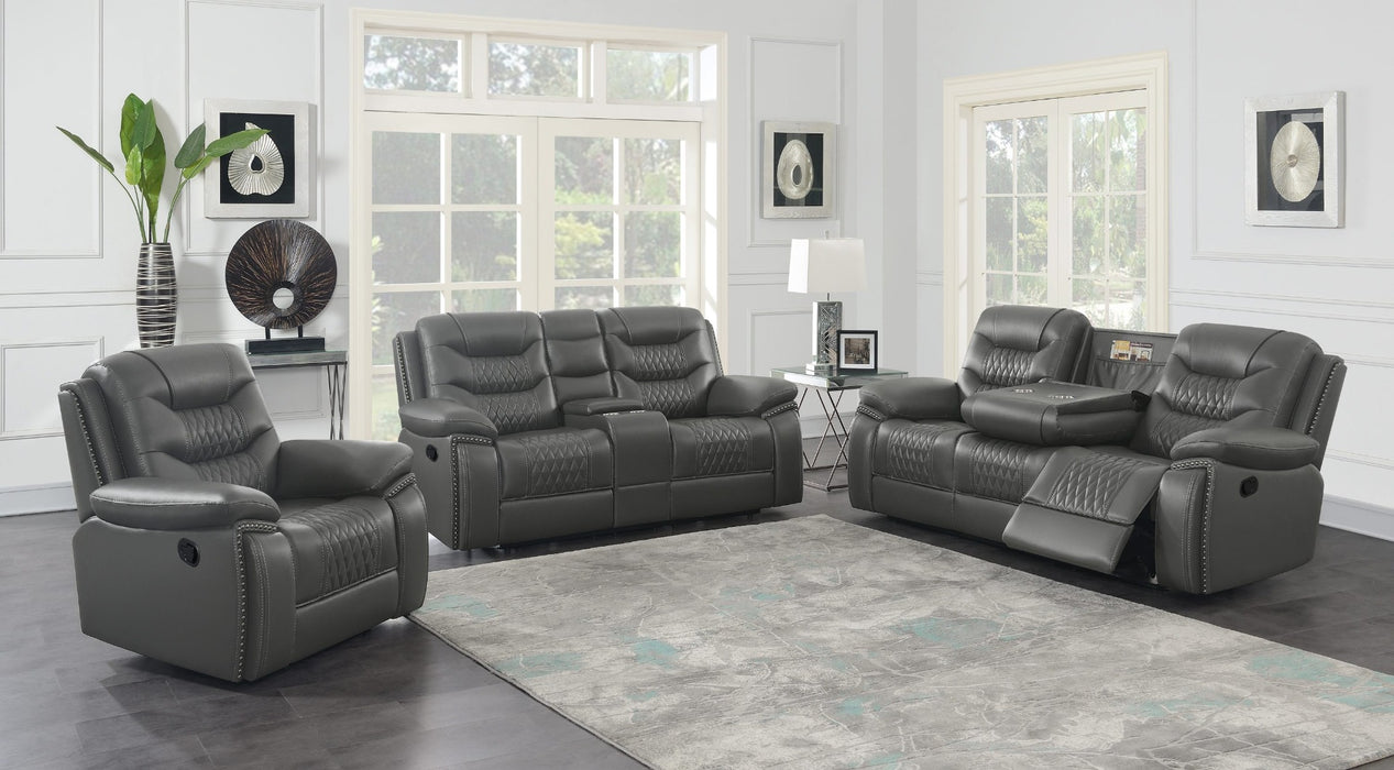 Coaster Furniture - Flamenco 3-Piece Tufted Upholstered Motion Living Room Set in Charcoal - 610204-S3 - GreatFurnitureDeal