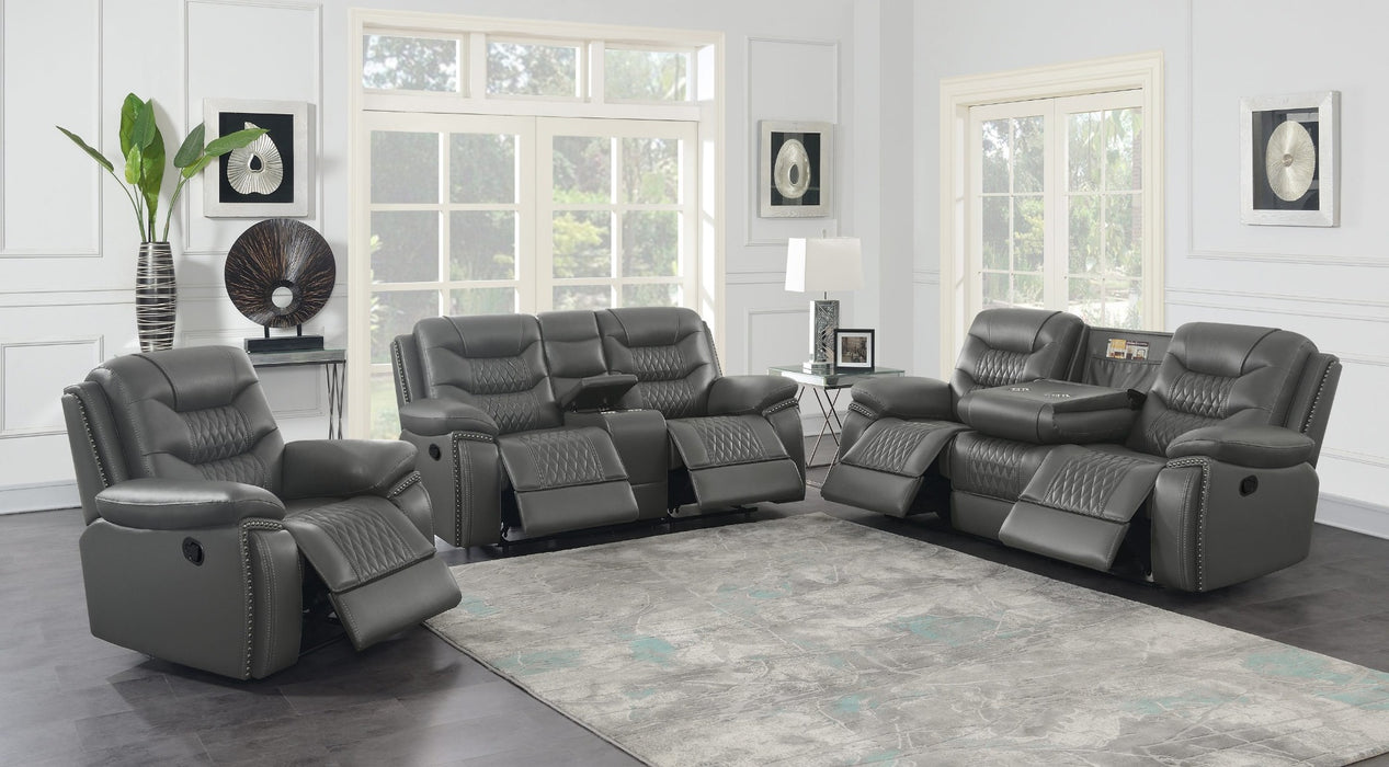 Coaster Furniture - Flamenco 3-Piece Tufted Upholstered Motion Living Room Set in Charcoal - 610204-S3