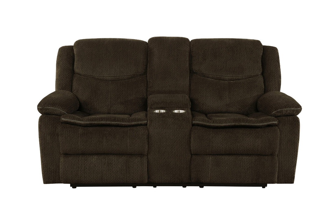 Coaster Furniture - Jennings Upholstered Motion Loveseat With Console Brown - 610252