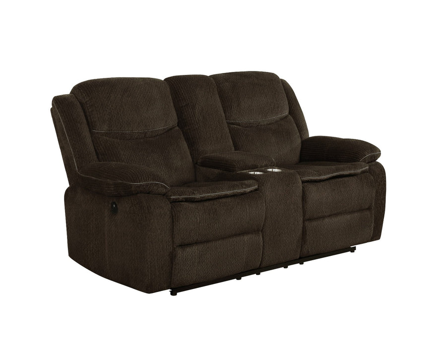 Coaster Furniture - Jennings Upholstered Motion Loveseat With Console Brown - 610252