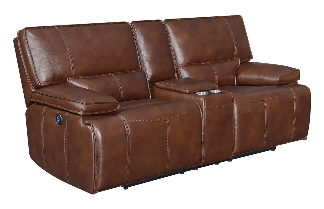 Coaster Furniture - Southwick Pillow Top Arm Power Loveseat With Console Saddle Brown - 610412P