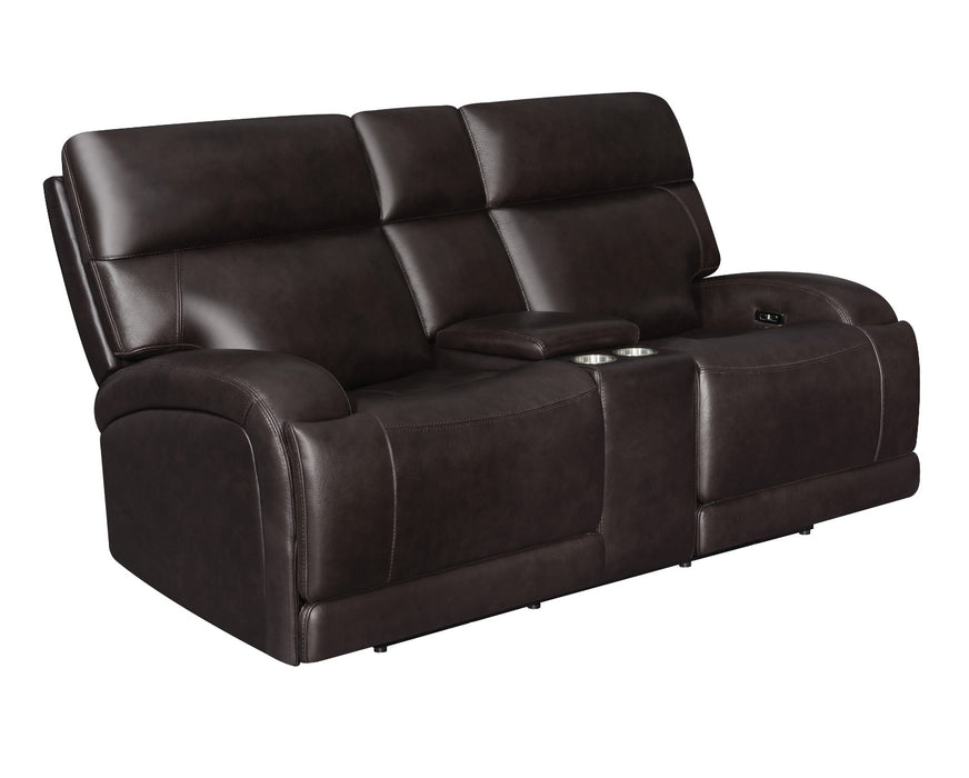 Coaster Furniture - Longport Upholstered Power Loveseat With Console Dark Brown - 610482P