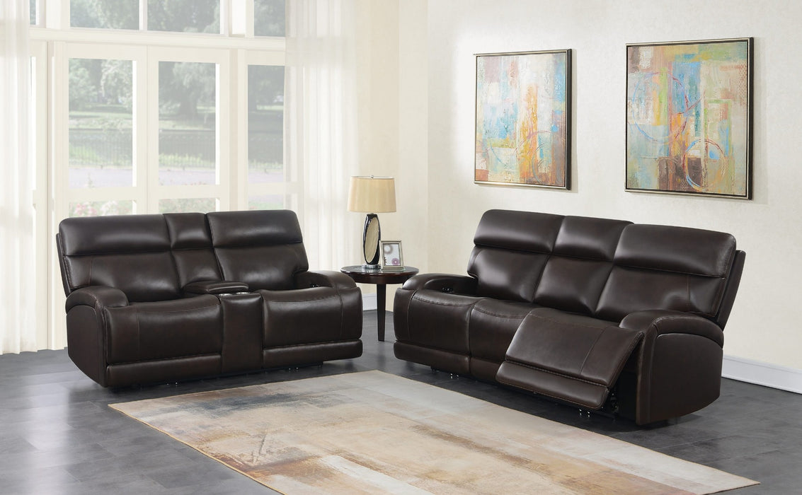 Coaster Furniture - Longport Upholstered Power Loveseat With Console Dark Brown - 610482P - GreatFurnitureDeal