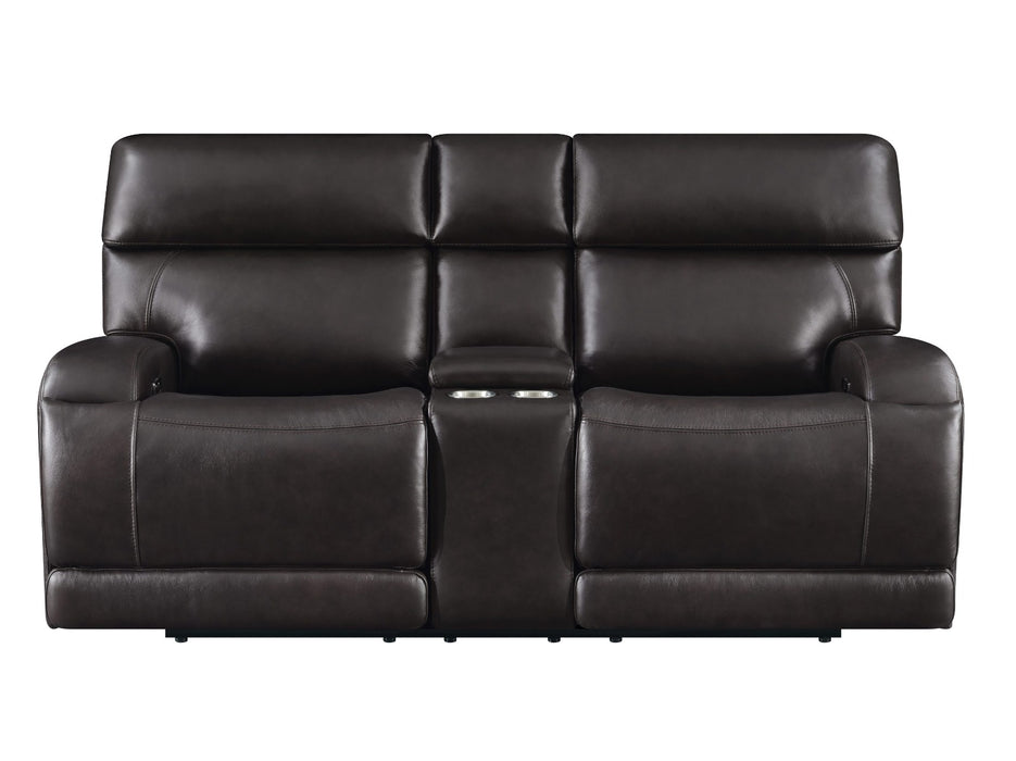 Coaster Furniture - Longport Upholstered Power Loveseat With Console Dark Brown - 610482P