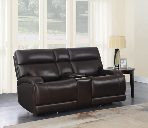 Coaster Furniture - Longport Upholstered Power Loveseat With Console Dark Brown - 610482P - GreatFurnitureDeal