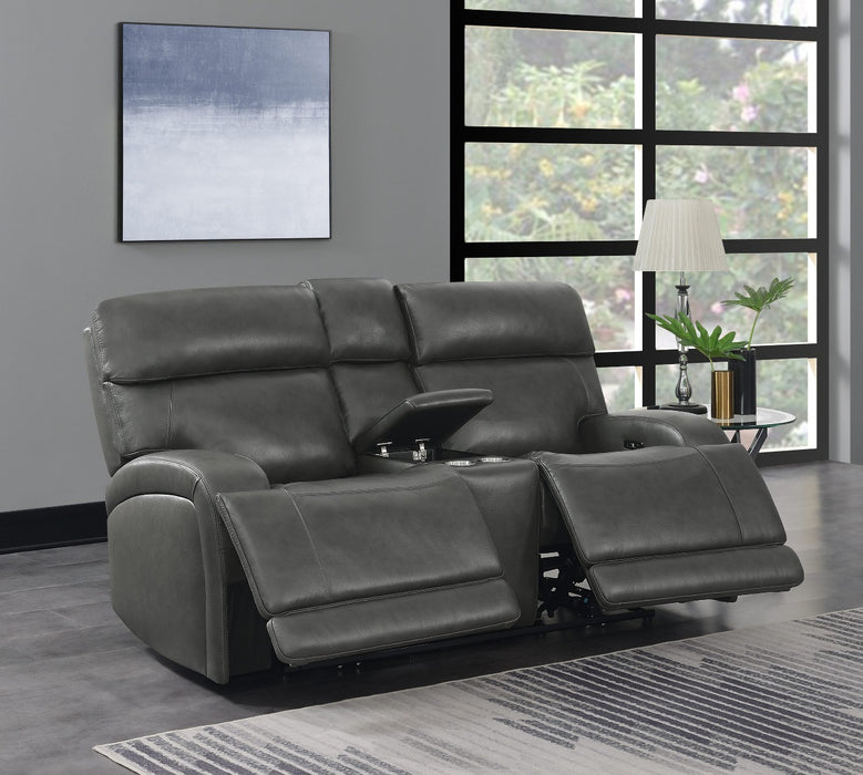 Coaster Furniture - Longport Upholstered Power Loveseat With Console Charcoal - 610485P