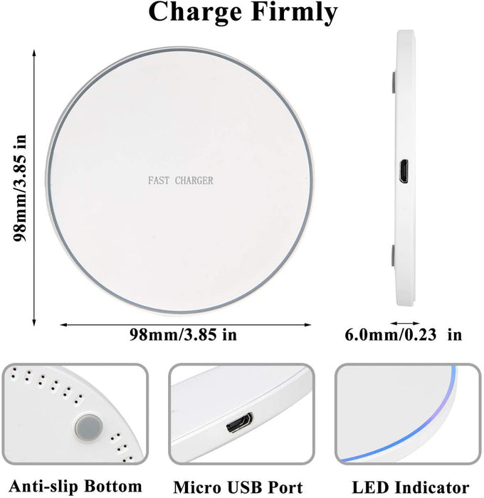 Rocket Wireless Charger 10W Wireless Fast Charging Pad for Samsung S6-S7-S8-Note 9-Note 8, LG NEXUS5-No AC Adapter - Round White