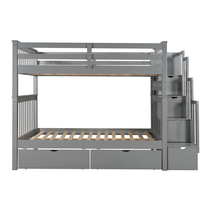 GFD Home - Full Over Full Bunk Bed with Shelves and 6 Storage Drawers, Gray(Old SKU：LP000046AAE) - GreatFurnitureDeal