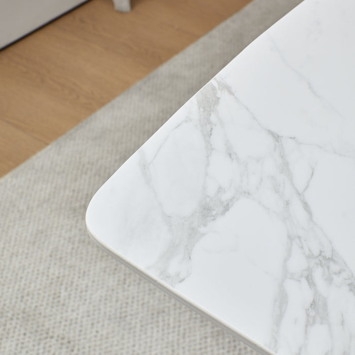 GFD Home - Sintered stone dinning table with 6 pcs Chairs ,Carrara white color , Modern Dinning table with solid Gold Carbon Stell base 63" - GreatFurnitureDeal