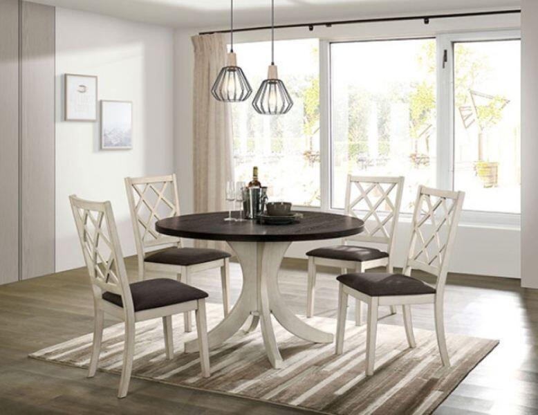 Furniture of America - Haleigh 5 Piece Round Dining Room Set In Antique White Gray - CM3491RT-5SET