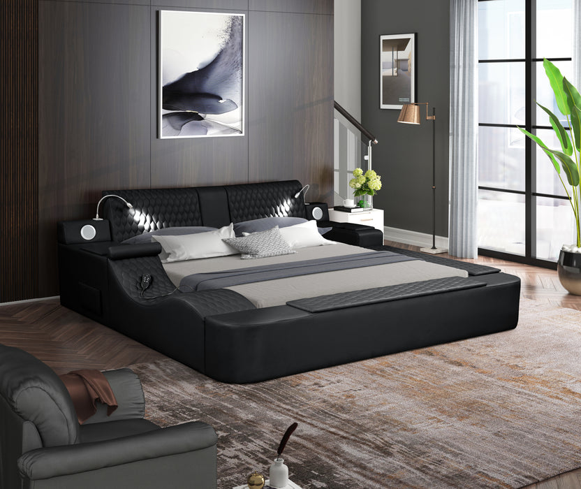 GFD Home - Zoya Smart Multifunctional King Size Bed Made with Wood in Black - GreatFurnitureDeal