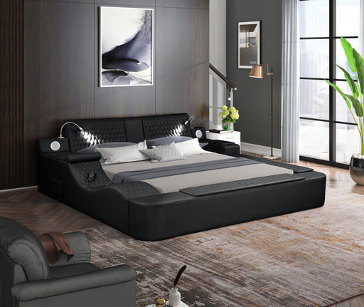 GFD Home - Zoya Smart Multifunctional Queen Size Bed Made with Wood in Black - GreatFurnitureDeal