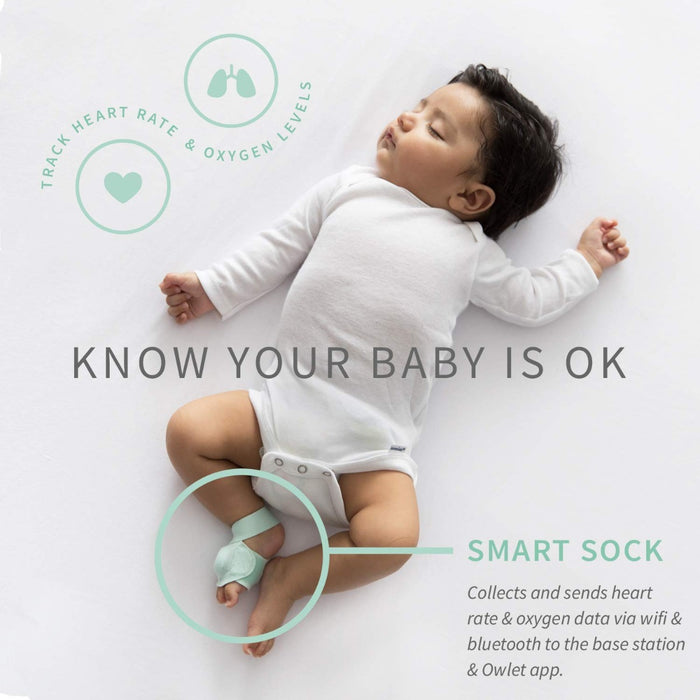 Owlet Smart Sock 2 Baby Oxygen Level and Heart Rate Monitor - Green-white - GreatFurnitureDeal