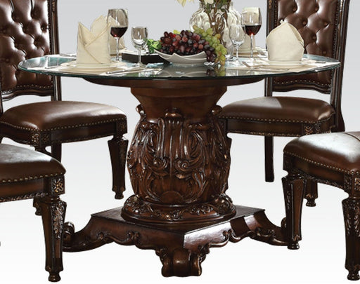 Acme Furniture - Vendome Dining Table w-Pedestal (54"Dia Glass Top) in Cherry - 62010 - GreatFurnitureDeal