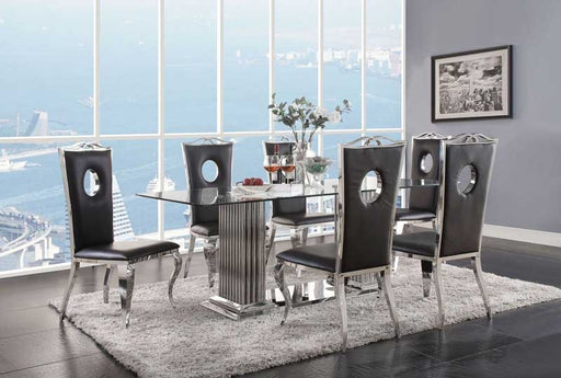 Acme Furniture - Cyrene Stainless Steel & Clear Glass 7 Piece Dining Table Set - 62075-7SET